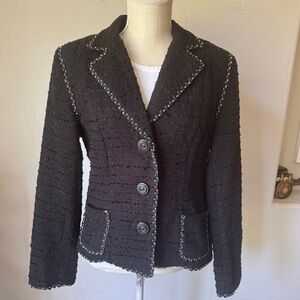 Cabi Jacket Womens Black Tweed Blazer with Front Pockets Size 12